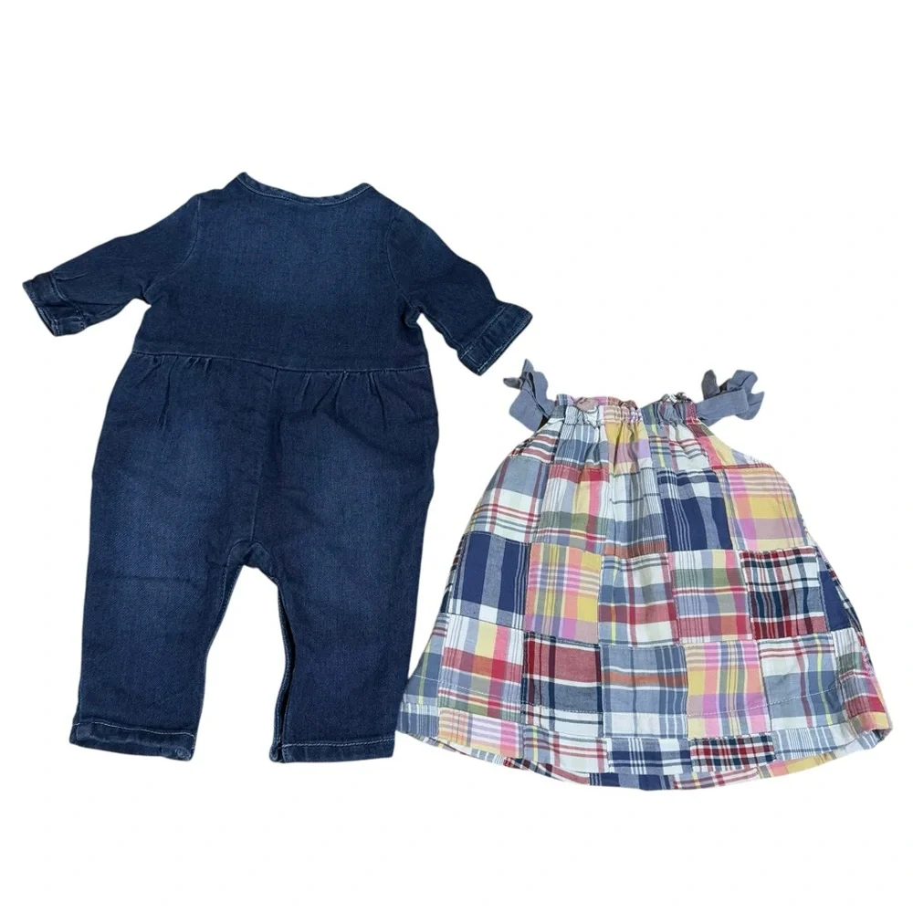 Baby GAP Bundle Jean Jumpsuit and Plaid Dress Size 0-3 Months